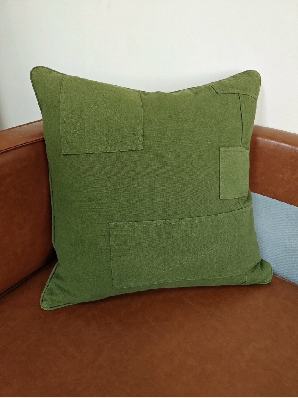 Green Patchwork Square Throw Pillow